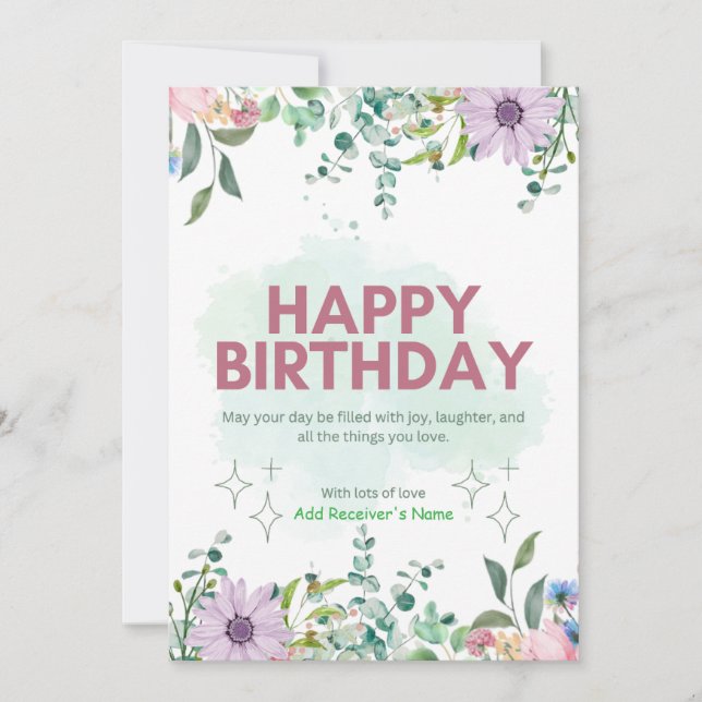 Happy Birthday Customisable Digital Greeting Card (Front)