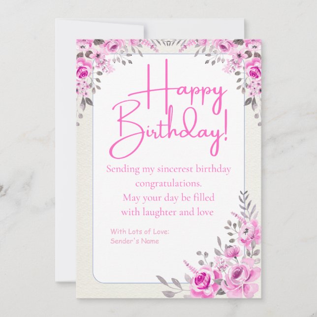 Happy Birthday Customisable Digital Greeting Card (Front)