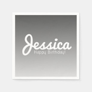 Happy Birthday, Customisable Name Grey Ombre Napkin