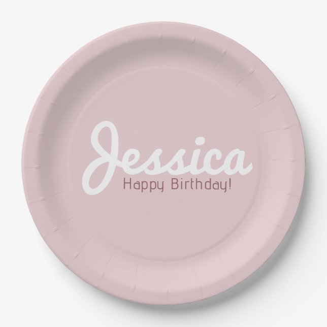 Happy Birthday, Customisable Name | Rose Gold Paper Plate (Front)