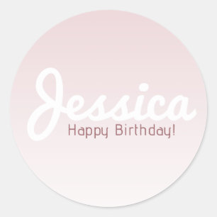 Happy Birthday, Customisable Name   Rose Ombre Classic Round Sticker