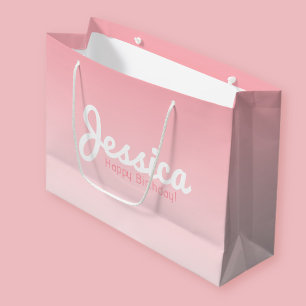 Happy Birthday, Customisable Name   Rose Pink Large Gift Bag