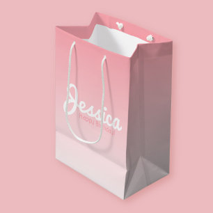 Happy Birthday, Customisable Name Rose Pink Medium Gift Bag