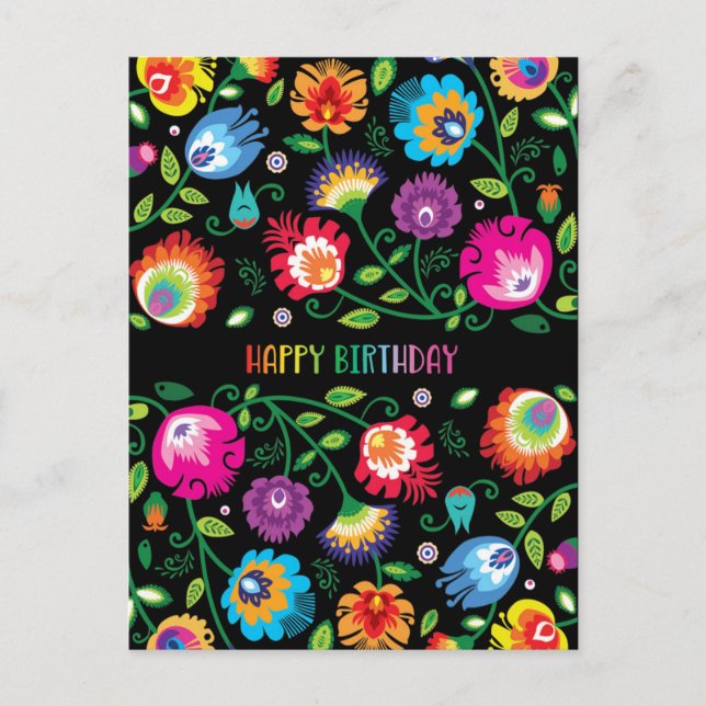 🌸 Happy Birthday customisable vertical folklore Postcard (Front)