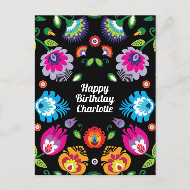 🎁 Happy Birthday customisable vertical folklore Postcard (Front)