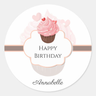 Happy Birthday   Customised   Cupcake Classic Round Sticker