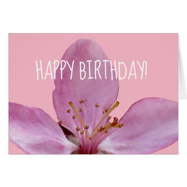 Happy Birthday CustomPink Flower Greeting Card (Front Horizontal)