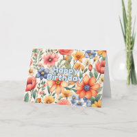 Happy Birthday Cute Abstract Watercolor Flowers