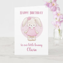 Happy Birthday Cute Adorable Bunny Pink Greeting