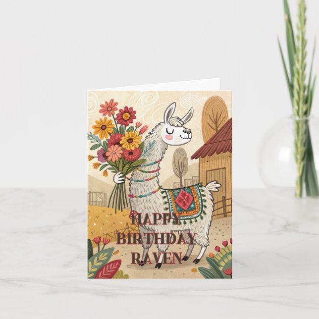 Happy birthday cute alpaca llama card (Front)