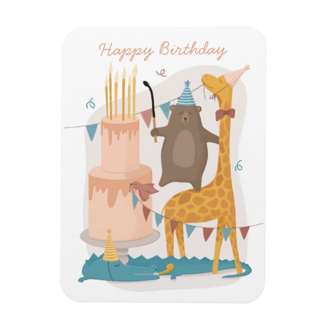 Happy birthday. Cute animals. Funny bear giraffe Magnet (Vertical)