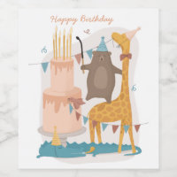 Happy birthday. Cute animals. Funny bear giraffe