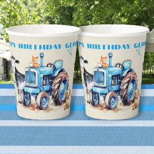 Happy Birthday Cute Animals Tractor Party Paper Cups