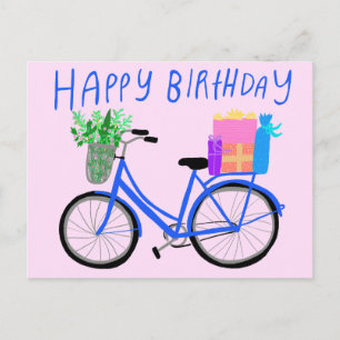 HAPPY BIRTHDAY Cute Blue Bicycle Custom Postcard