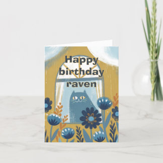 Happy birthday cute blue cat foldet card