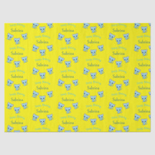 Happy birthday cute bouncy blue kittens yellow tissue paper