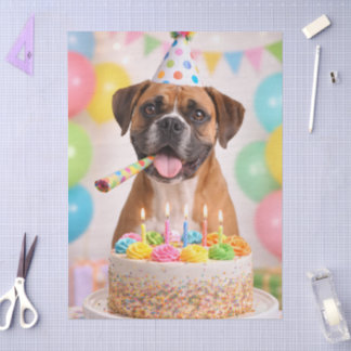 Happy Birthday Cute Boxer Dog Tissue Paper