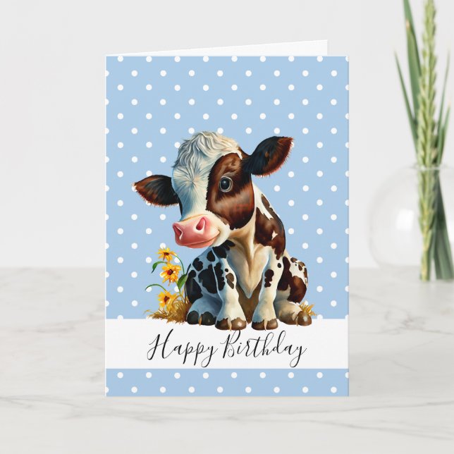 HAPPY BIRTHDAY CUTE Boy BROWN COW CARD (Front)