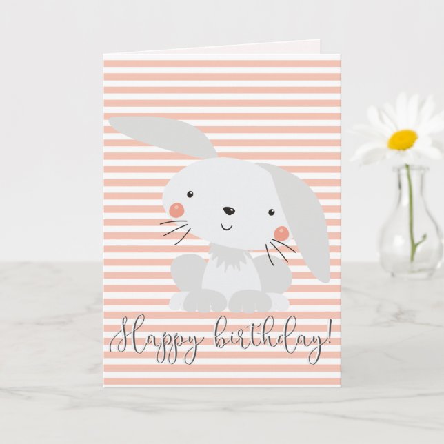 Happy Birthday - Cute Bunny Kids Card (Small Plant)