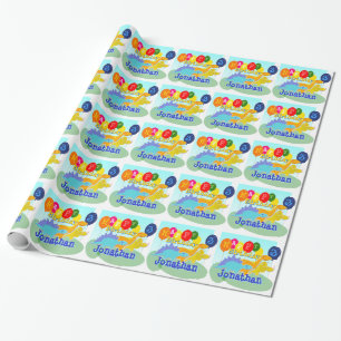 Happy Birthday Cute Cartoon Dinosaurs Balloons Wrapping Paper