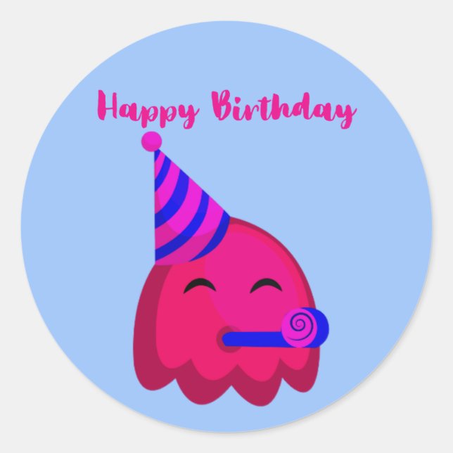 Happy Birthday - Cute Cartoon Emoji Character Classic Round Sticker (Front)