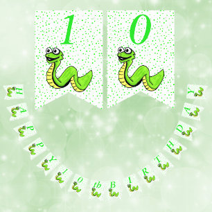 Happy Birthday Cute Cartoon Green Snake Polka Dots Bunting