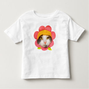 Happy Birthday Cute Cat in Flower Hat Toddler T-Shirt
