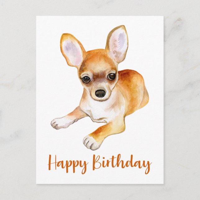 Happy Birthday Cute Chihuahua Puppy Dog Watercolor Postcard (Front)