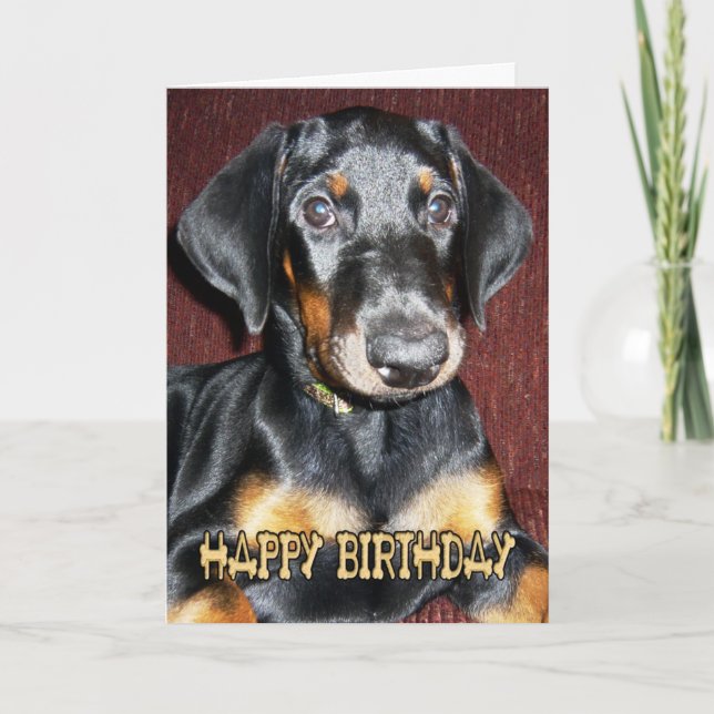 Happy Birthday Cute Doberman Pinscher Puppy Card (Front)