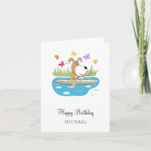 Happy Birthday Cute Dog Puppy Kayak Kayaking Card