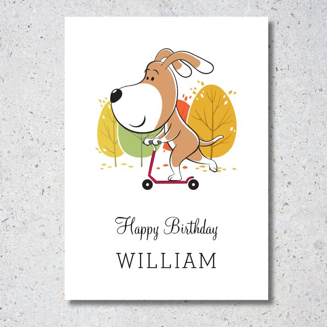 Happy Birthday Cute Dog Puppy Kick Scooter Card (Creator Uploaded)