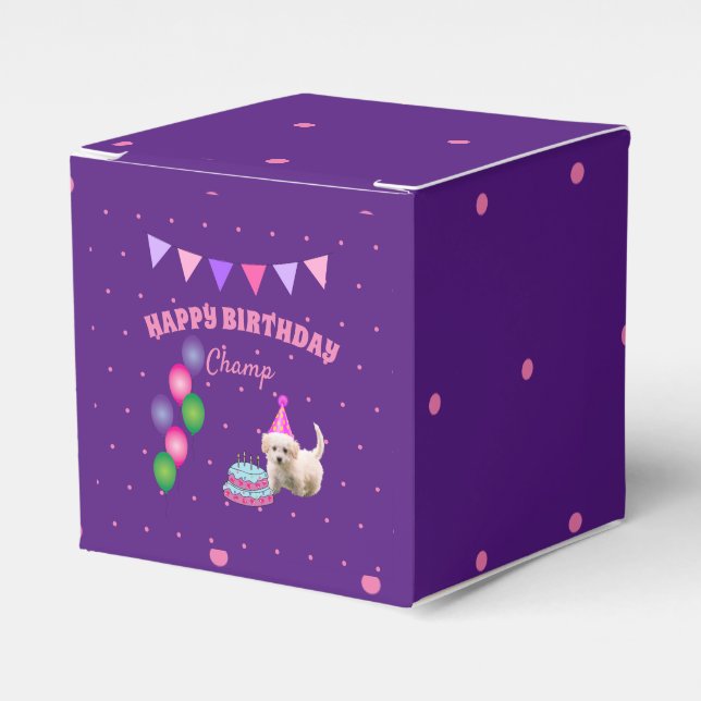 Happy Birthday  cute dog  with cake polka dots Favour Box (Front Side)