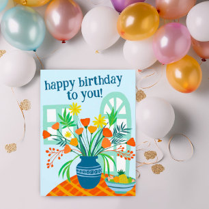 HAPPY BIRTHDAY Cute Floral Bouquet Custom Colourfu Postcard