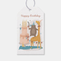 Happy birthday. Cute funny animals: bear giraffe