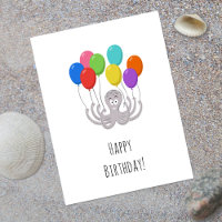 Happy Birthday Cute Funny Cartoon Octopus Balloons