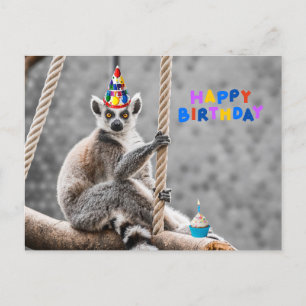 Happy Birthday Cute Funny Lemur on a Branch Postcard