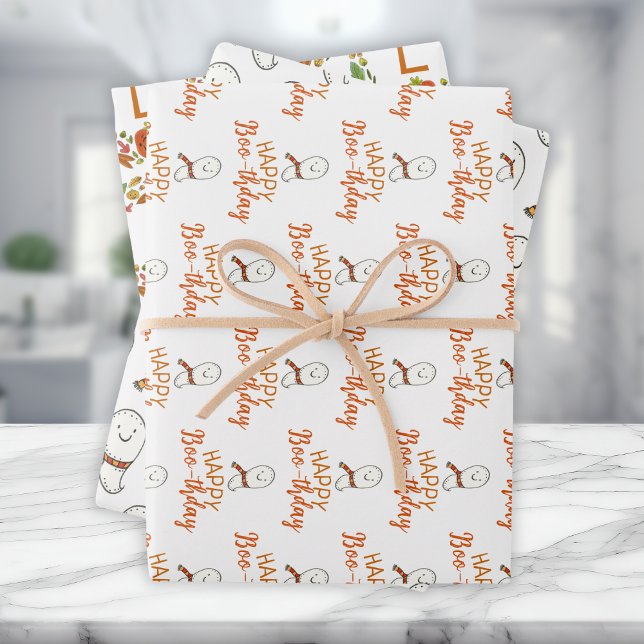 Happy Birthday Cute Ghosts Wrapping Paper Sheet (Creator Uploaded)