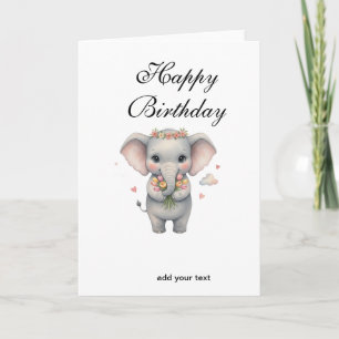 Happy birthday cute gray baby elephant namestylish card