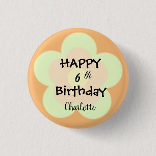 Happy Birthday Cute green boho flower petal  3 Cm Round Badge