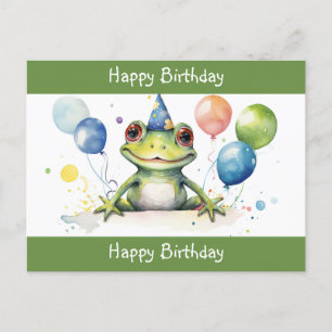 Happy Birthday Cute Green frog with balloons Postcard