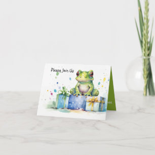 Happy Birthday Cute Green frog with wrapped gifts Invitation
