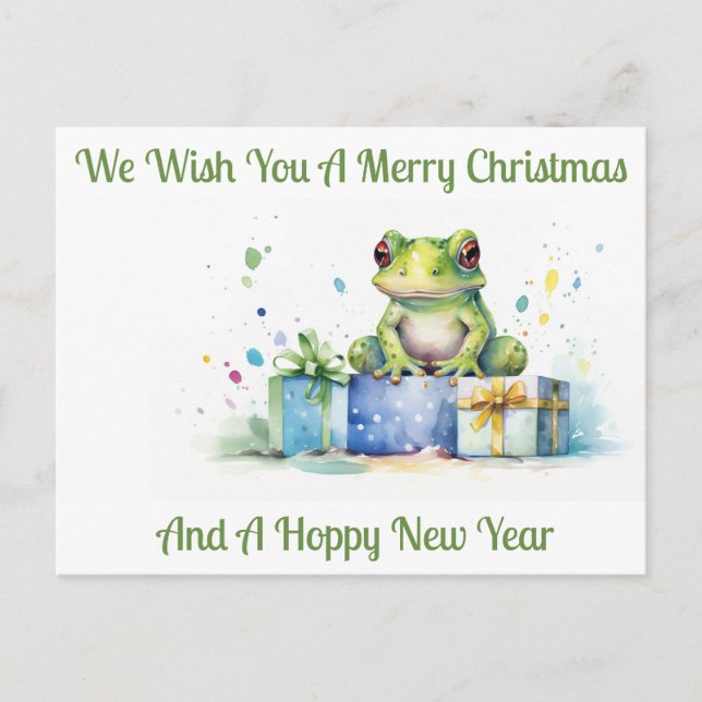 Happy Birthday Cute Green frog with wrapped gifts Postcard (Front)
