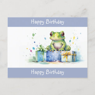 Happy Birthday Cute Green frog with wrapped gifts Postcard