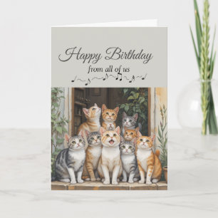 Happy Birthday Cute Group of Cats Singing  Card