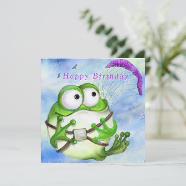 Happy Birthday - Cute Happy Funny Frog Paraglider  (Standing Front)