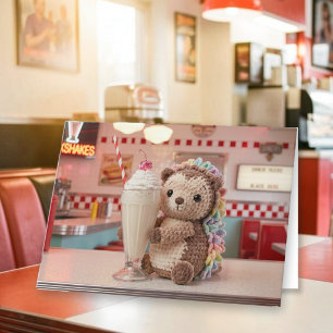 Happy Birthday Cute Hedgehog in Diner Card