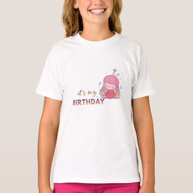 Happy Birthday Cute Kawaii Girl Design T-Shirt (Front)