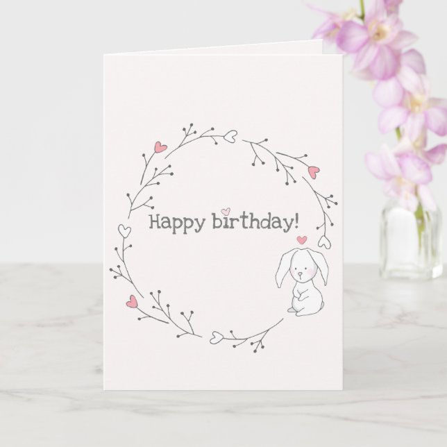 Happy birthday! Cute Little Bunny Birthday Card (Orchid)
