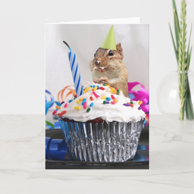 Happy Birthday Cute Little Chipmunk Card (Front)