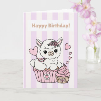 Happy Birthday Cute Llama Girl Card